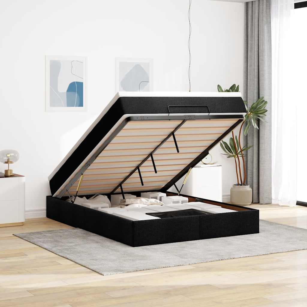 Ottoman bed met matras 140x200cm stof zwart is nu te koop bij PeponiXL, paradijselijk wonen!