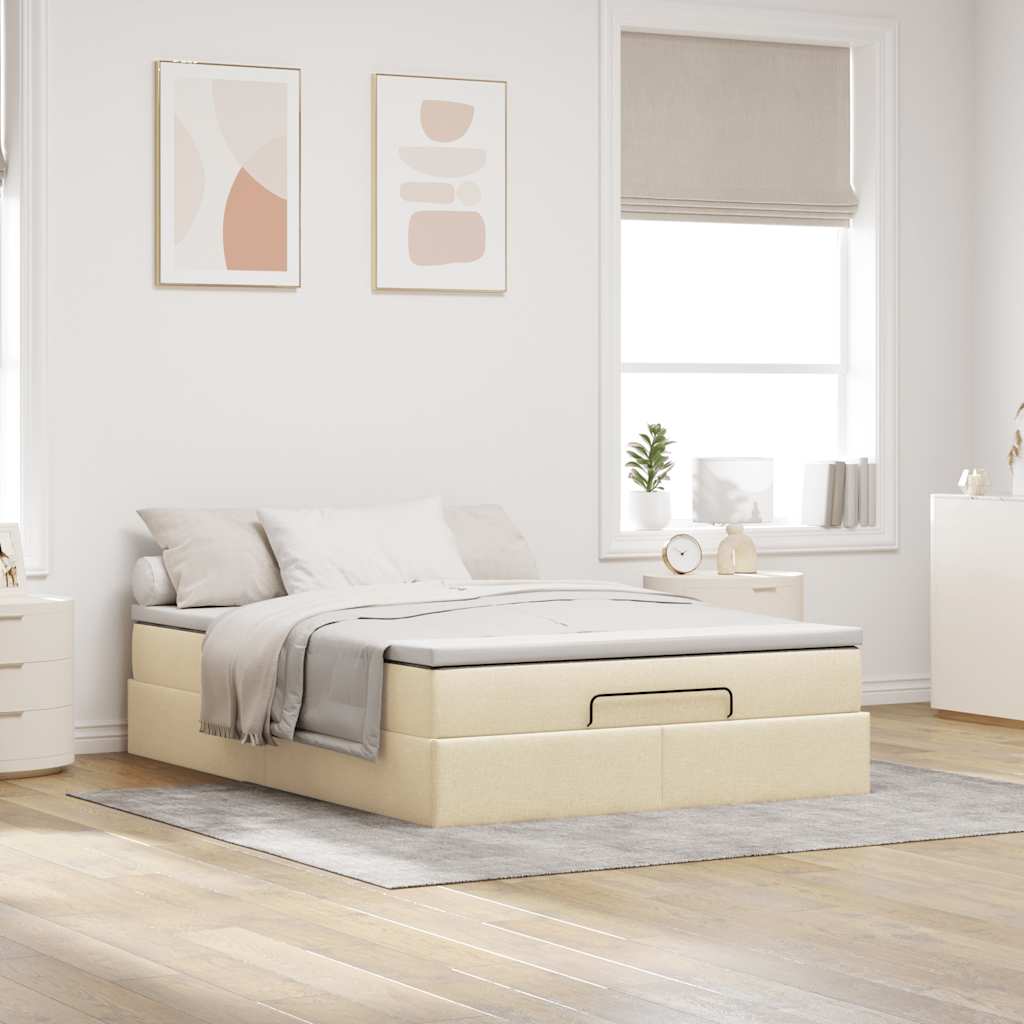 Ottoman bed met matras 140x200cm stof crèmekleurig is nu te koop bij PeponiXL, paradijselijk wonen!