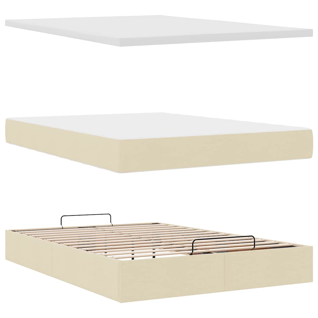 Ottoman bed met matras 140x200cm stof crèmekleurig is nu te koop bij PeponiXL, paradijselijk wonen!