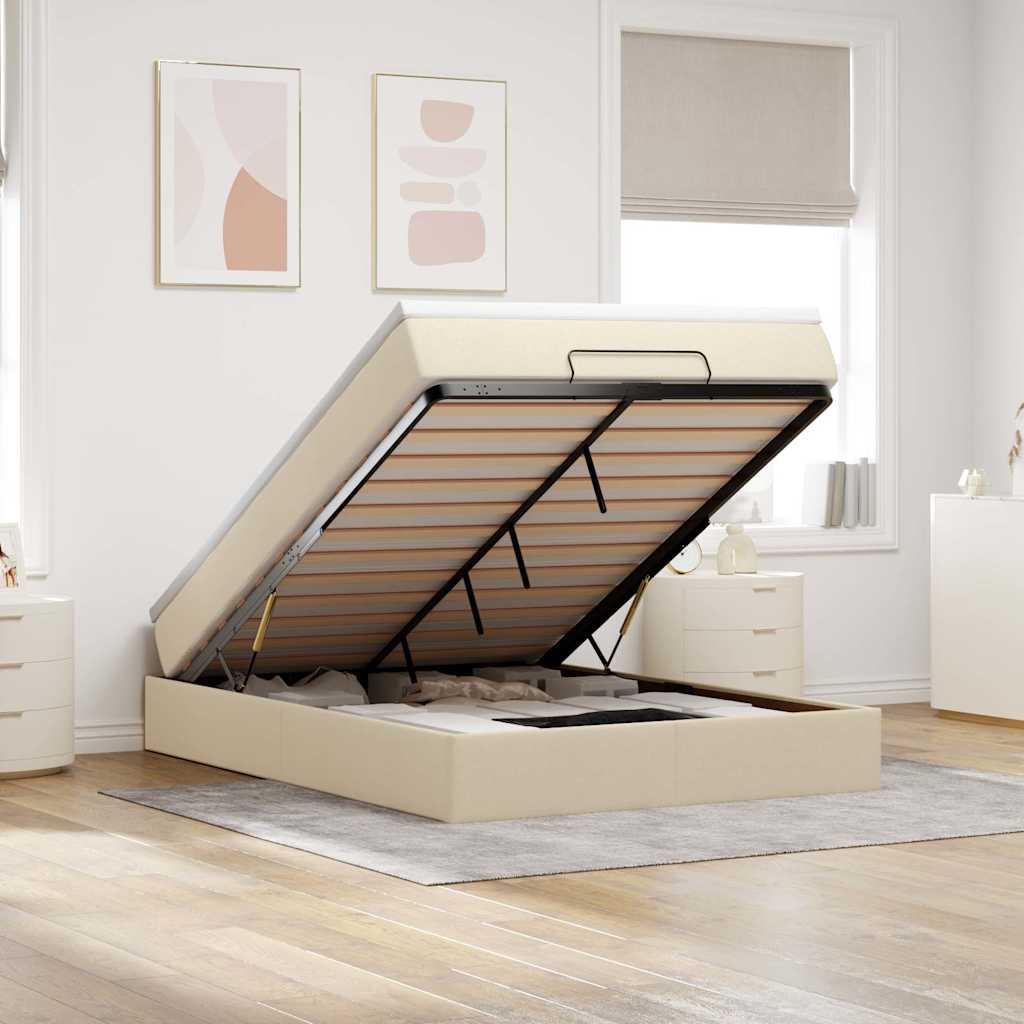 Ottoman bed met matras 140x200cm stof crèmekleurig is nu te koop bij PeponiXL, paradijselijk wonen!
