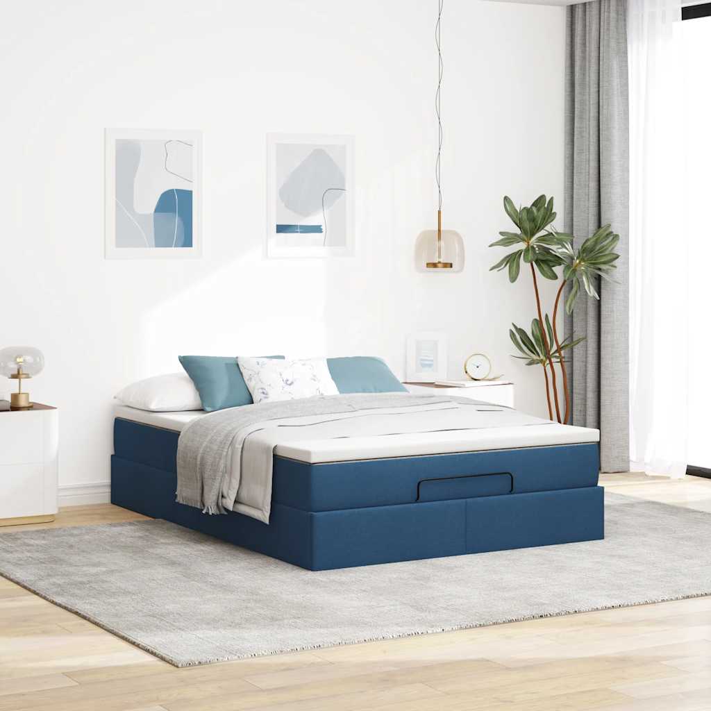Ottoman bed met matras 140x200cm stof blauw is nu te koop bij PeponiXL, paradijselijk wonen!