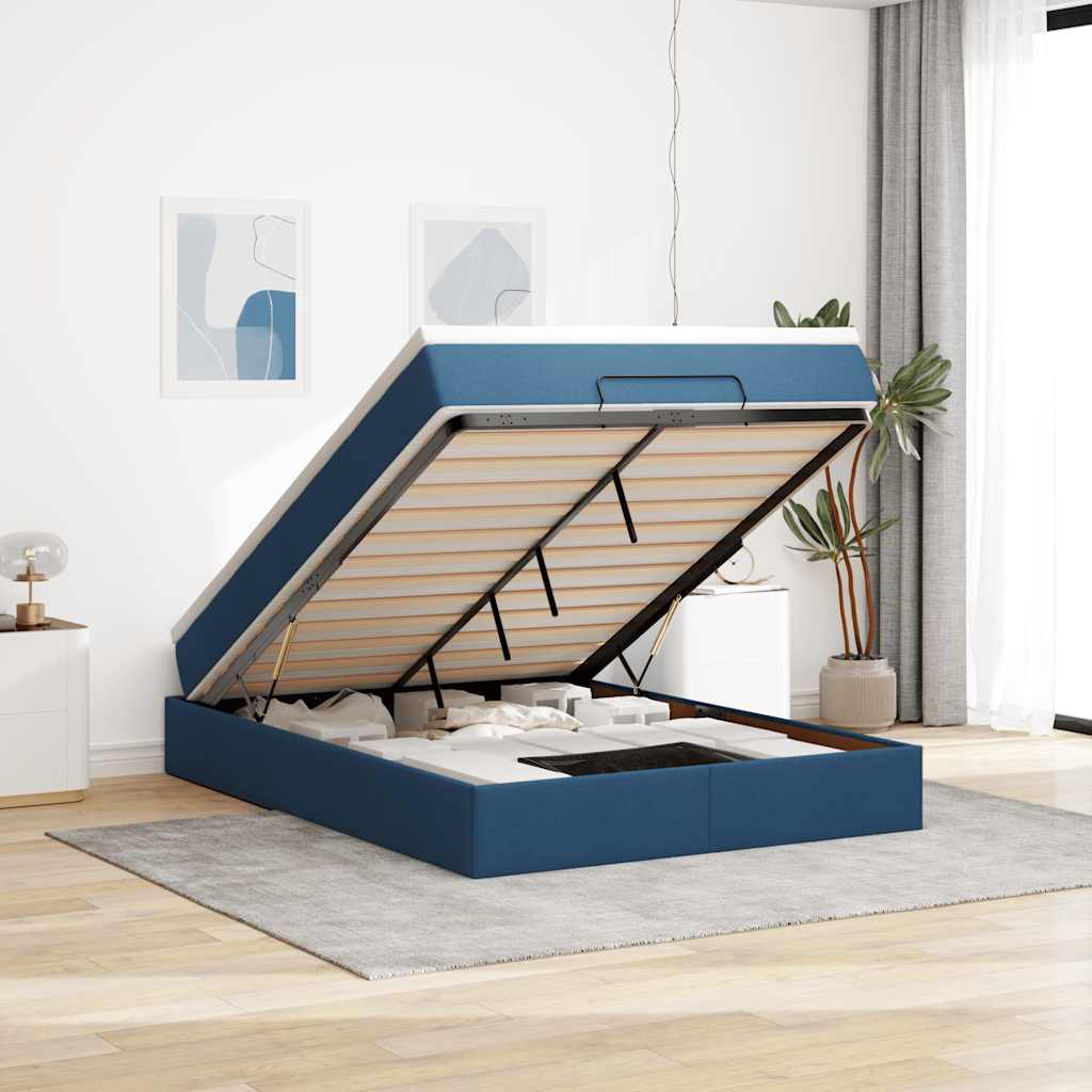 Ottoman bed met matras 140x200cm stof blauw is nu te koop bij PeponiXL, paradijselijk wonen!