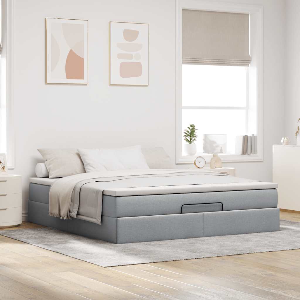 Ottoman bed met matras 160x200cm stof lichtgrijs is nu te koop bij PeponiXL, paradijselijk wonen!