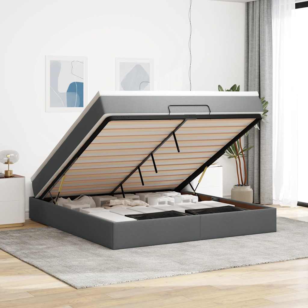 Ottoman bed met matras 160x200cm stof donkergrijs is nu te koop bij PeponiXL, paradijselijk wonen!