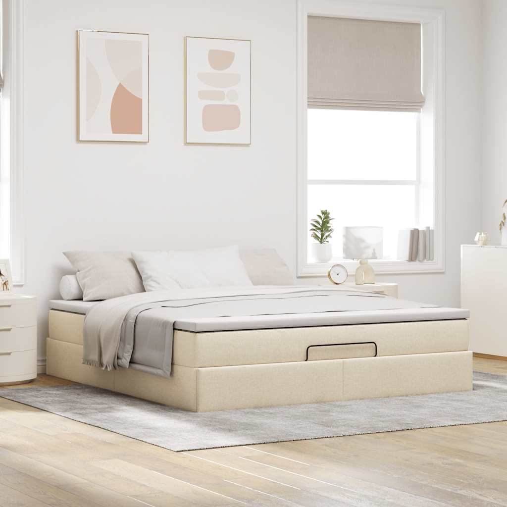 Ottoman bed met matras 160x200cm stof crèmekleurig is nu te koop bij PeponiXL, paradijselijk wonen!