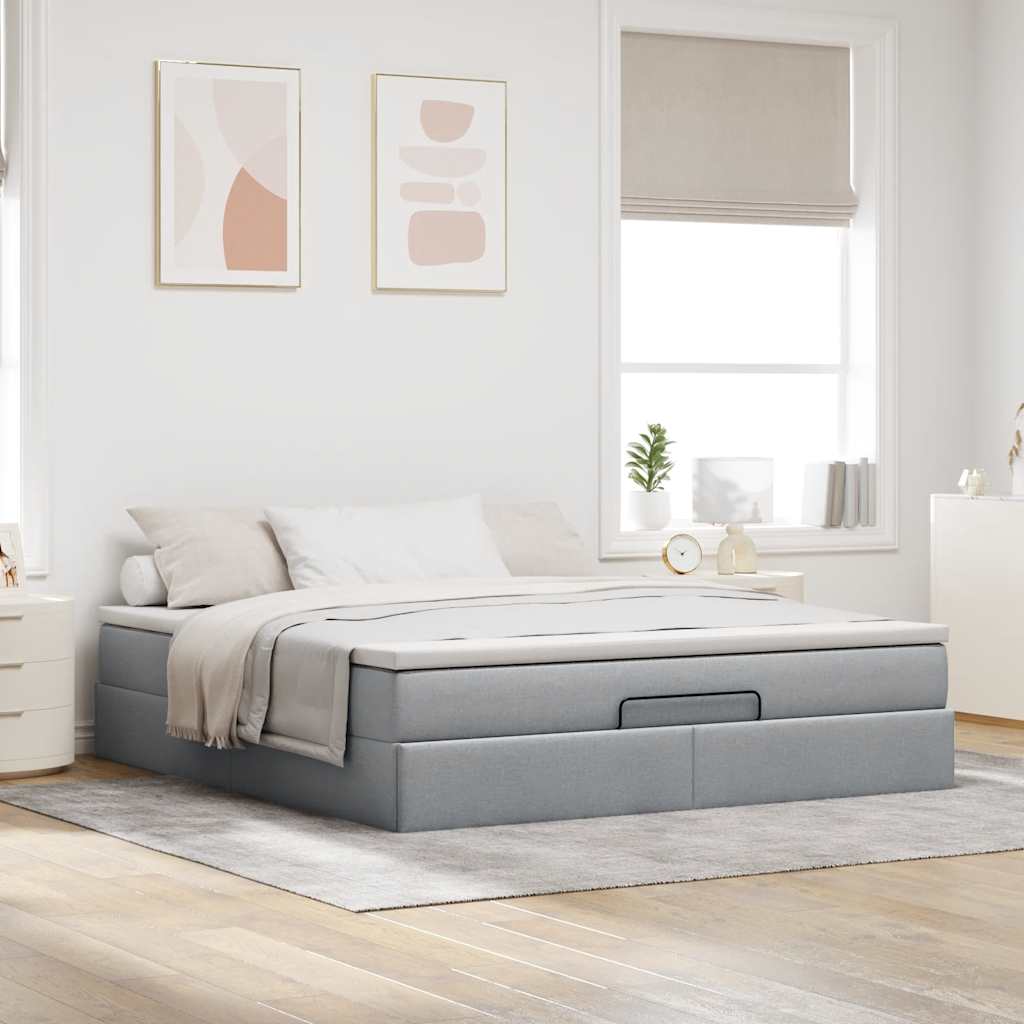 Ottoman bed met matras 180x200cm stof lichtgrijs is nu te koop bij PeponiXL, paradijselijk wonen!