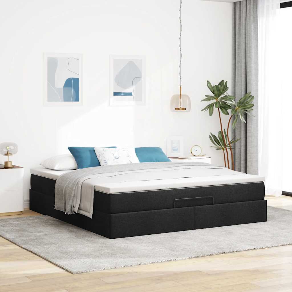 Ottoman bed met matras 180x200cm stof zwart is nu te koop bij PeponiXL, paradijselijk wonen!