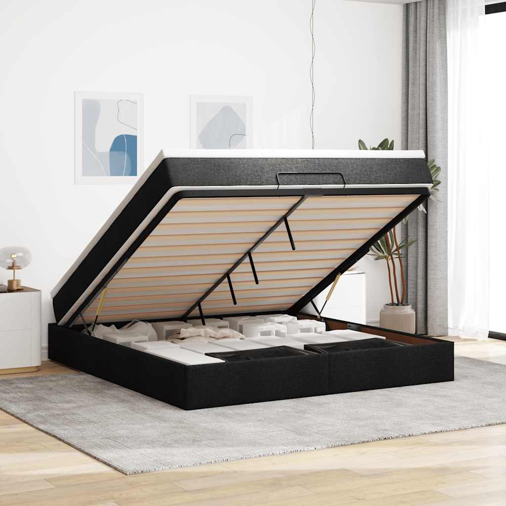 Ottoman bed met matras 180x200cm stof zwart is nu te koop bij PeponiXL, paradijselijk wonen!