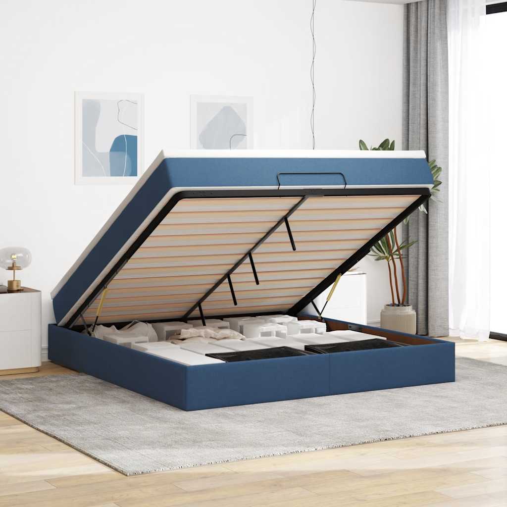 Ottoman bed met matras 180x200cm stof blauw is nu te koop bij PeponiXL, paradijselijk wonen!