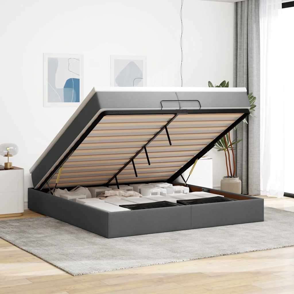 Ottoman bed met matrassen 200x200cm stof donkergrijs is nu te koop bij PeponiXL, paradijselijk wonen!