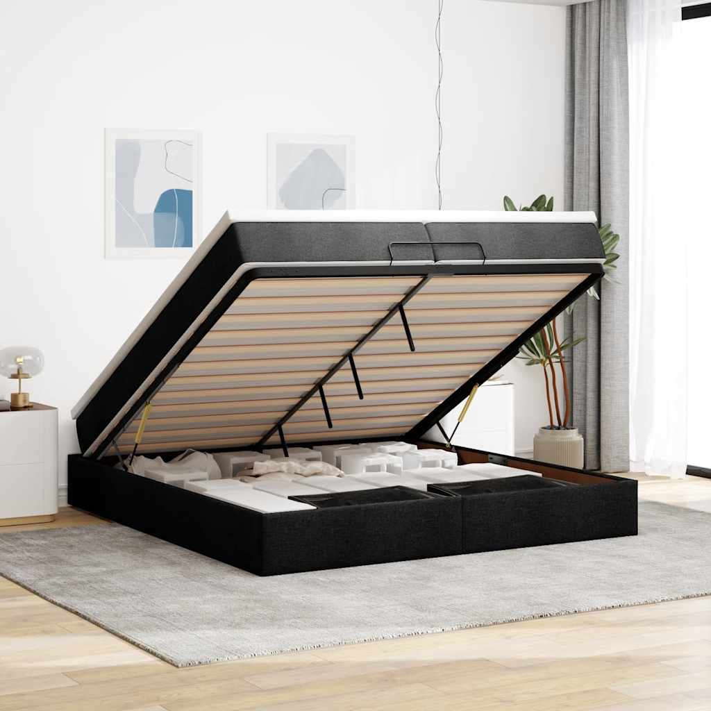 Ottoman bed met matrassen 200x200cm stof zwart
