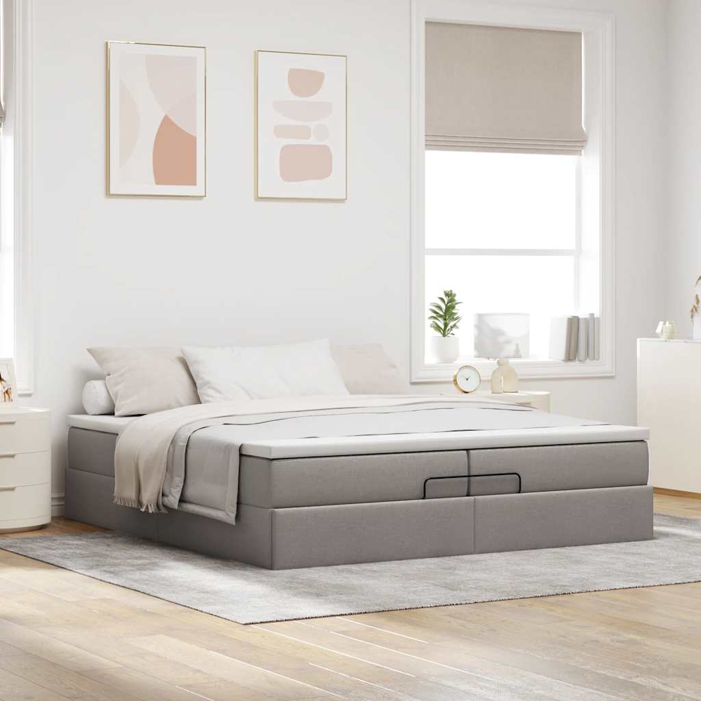 Ottoman bed met matrassen 200x200cm stof taupe is nu te koop bij PeponiXL, paradijselijk wonen!