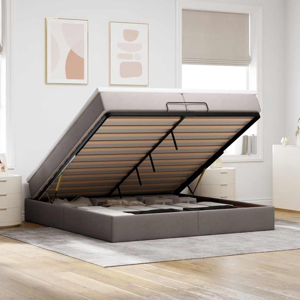 Ottoman bed met matrassen 200x200cm stof taupe is nu te koop bij PeponiXL, paradijselijk wonen!