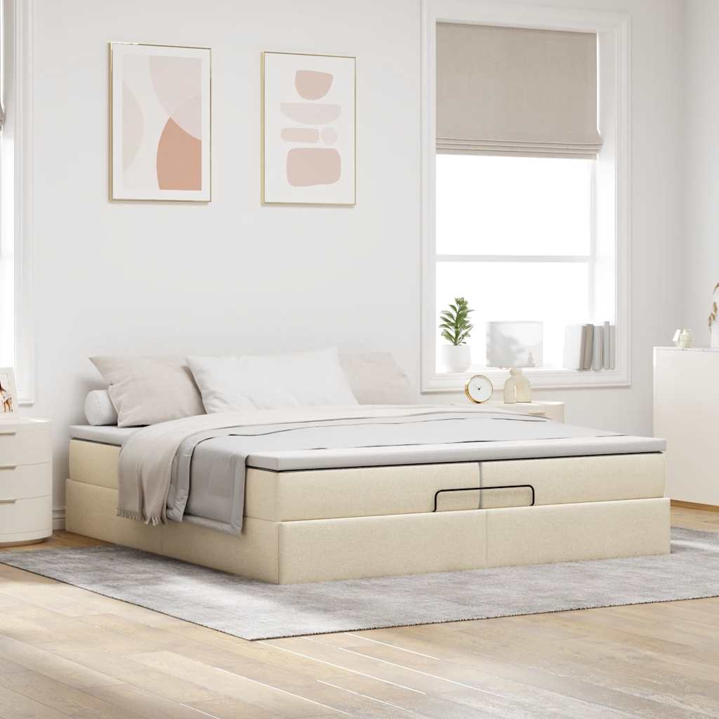Ottoman bed met matrassen 200x200cm stof crèmekleurig is nu te koop bij PeponiXL, paradijselijk wonen!