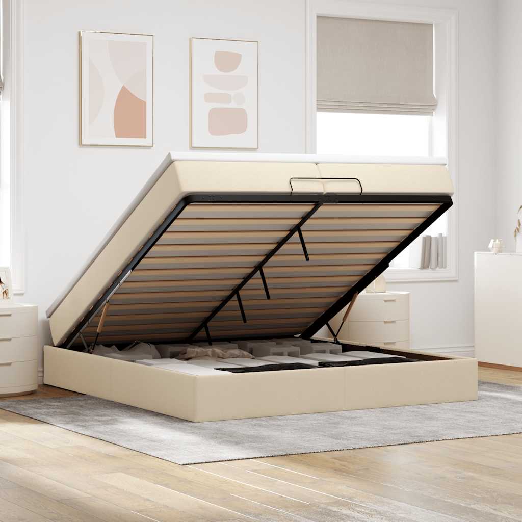 Ottoman bed met matrassen 200x200cm stof crèmekleurig is nu te koop bij PeponiXL, paradijselijk wonen!