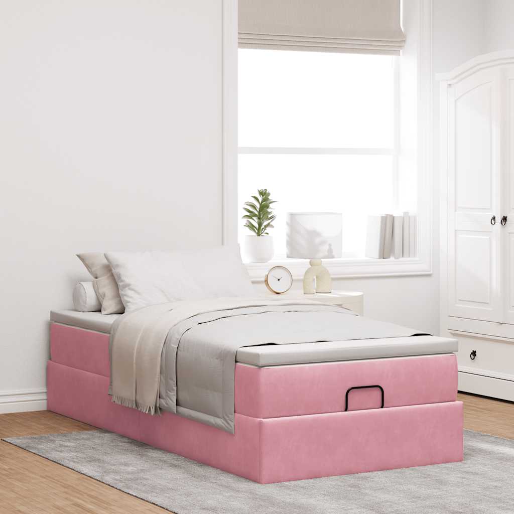Ottoman bed met matras 80x200cm fluweel roze is nu te koop bij PeponiXL, paradijselijk wonen!