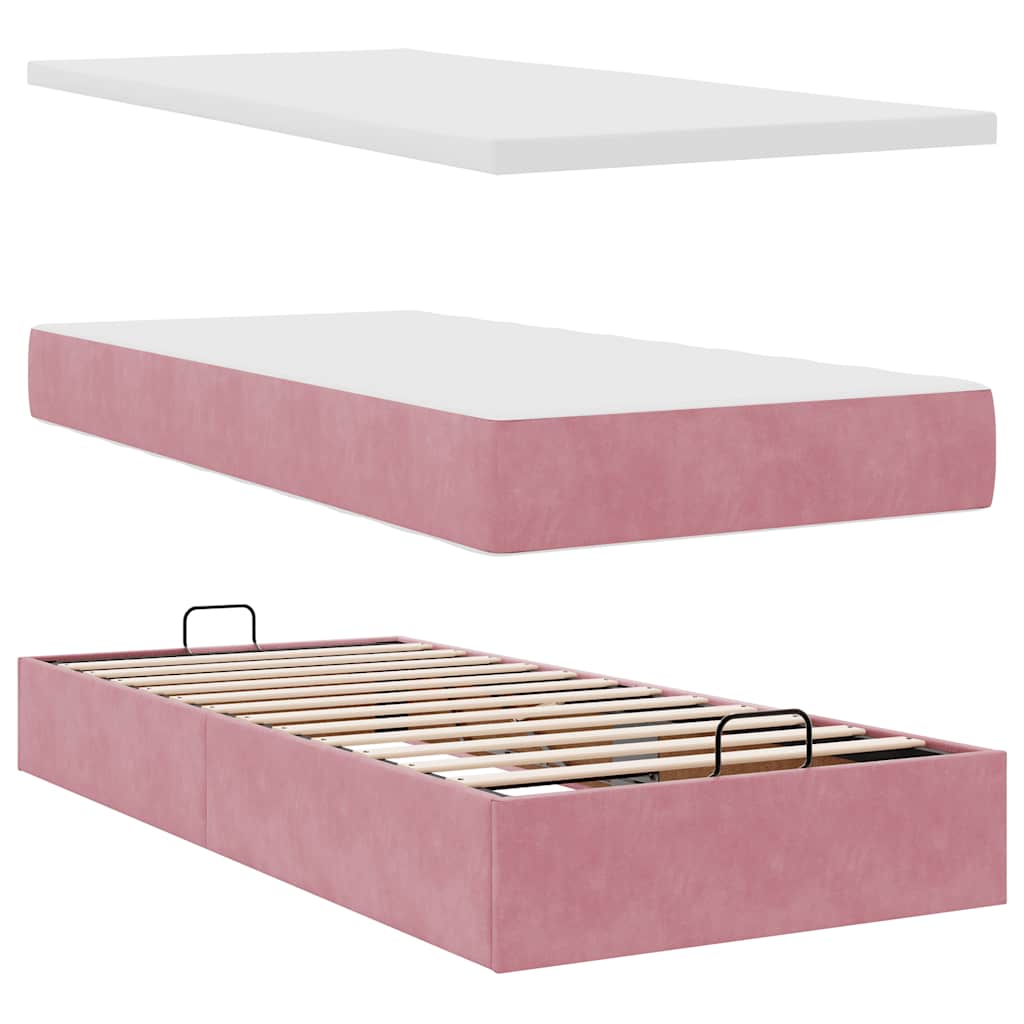 Ottoman bed met matras 80x200cm fluweel roze is nu te koop bij PeponiXL, paradijselijk wonen!