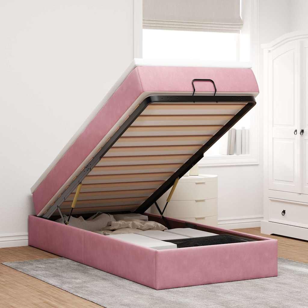 Ottoman bed met matras 80x200cm fluweel roze is nu te koop bij PeponiXL, paradijselijk wonen!