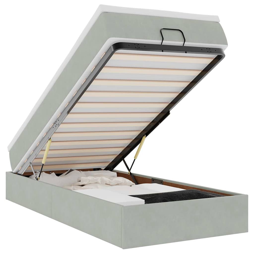 Ottoman bed met matras 90x190cm fluweel lichtgrijs is nu te koop bij PeponiXL, paradijselijk wonen!