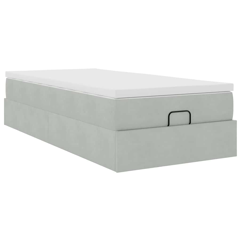 Ottoman bed met matras 90x190cm fluweel lichtgrijs is nu te koop bij PeponiXL, paradijselijk wonen!