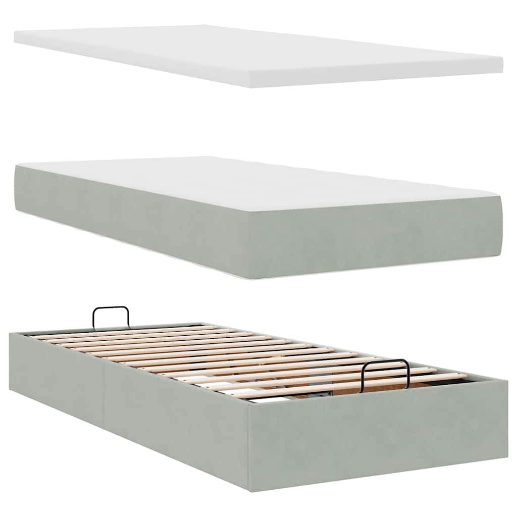Ottoman bed met matras 90x190cm fluweel lichtgrijs is nu te koop bij PeponiXL, paradijselijk wonen!