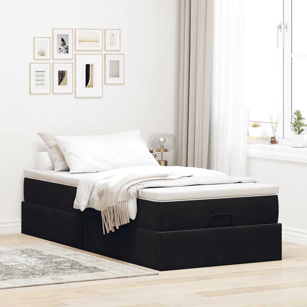 Ottoman bed met matras 90x190cm fluweel zwart is nu te koop bij PeponiXL, paradijselijk wonen!