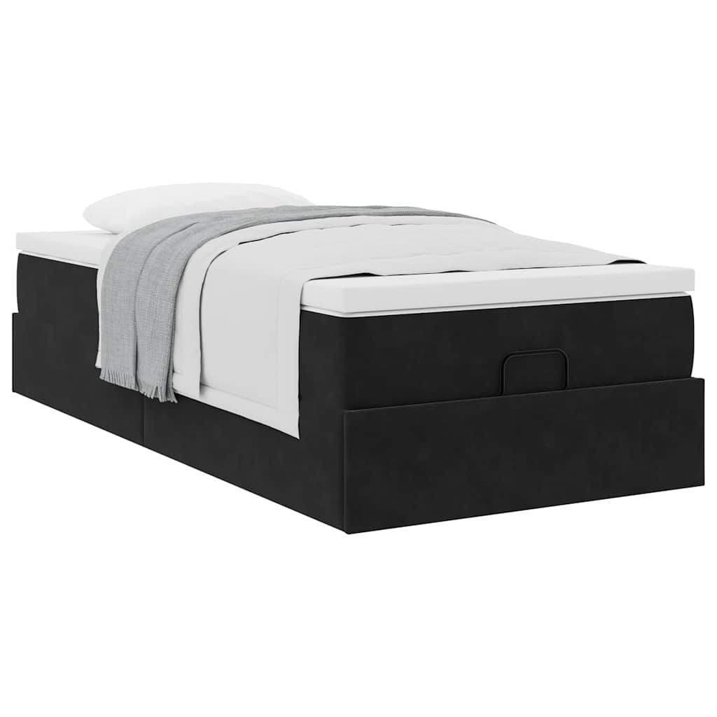 Ottoman bed met matras 90x190cm fluweel zwart is nu te koop bij PeponiXL, paradijselijk wonen!