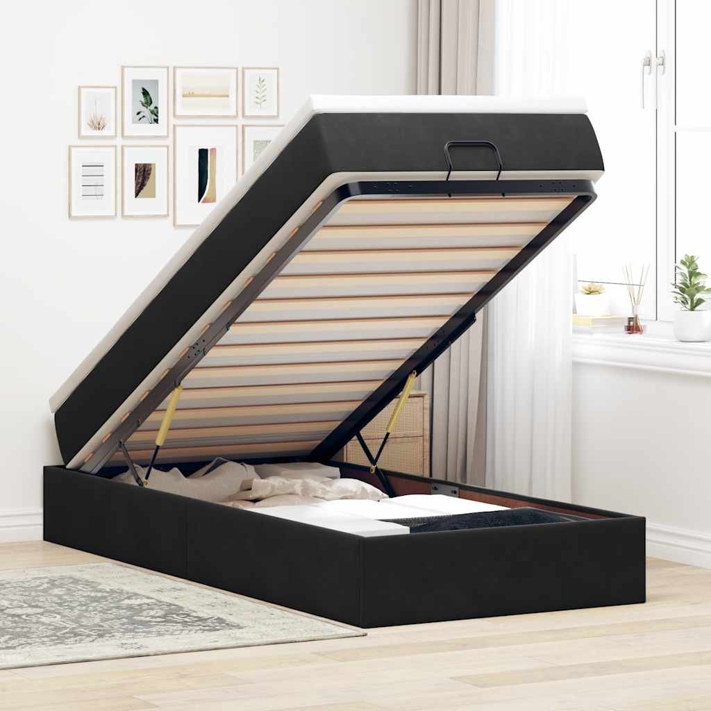 Ottoman bed met matras 90x190cm fluweel zwart is nu te koop bij PeponiXL, paradijselijk wonen!