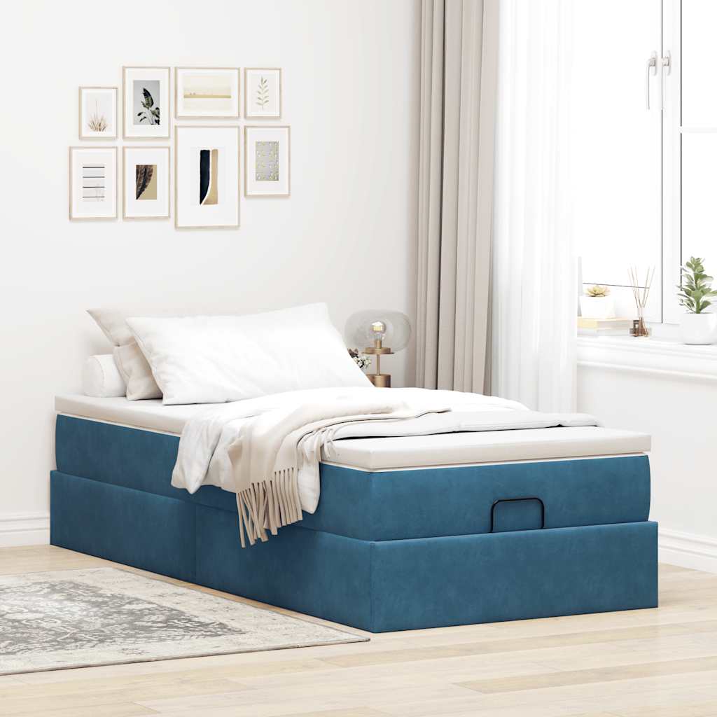 Ottoman bed met matras 90x190cm fluweel donkerblauw is nu te koop bij PeponiXL, paradijselijk wonen!