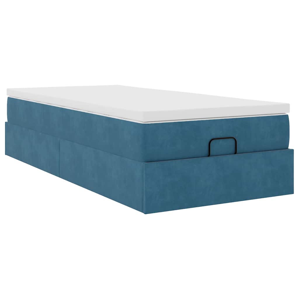 Ottoman bed met matras 90x190cm fluweel donkerblauw is nu te koop bij PeponiXL, paradijselijk wonen!