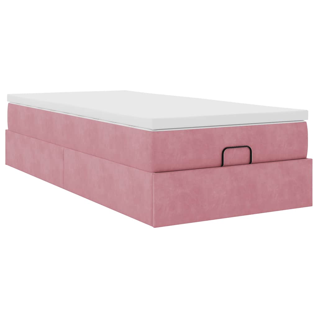 Ottoman bed met matras 90x190cm fluweel roze