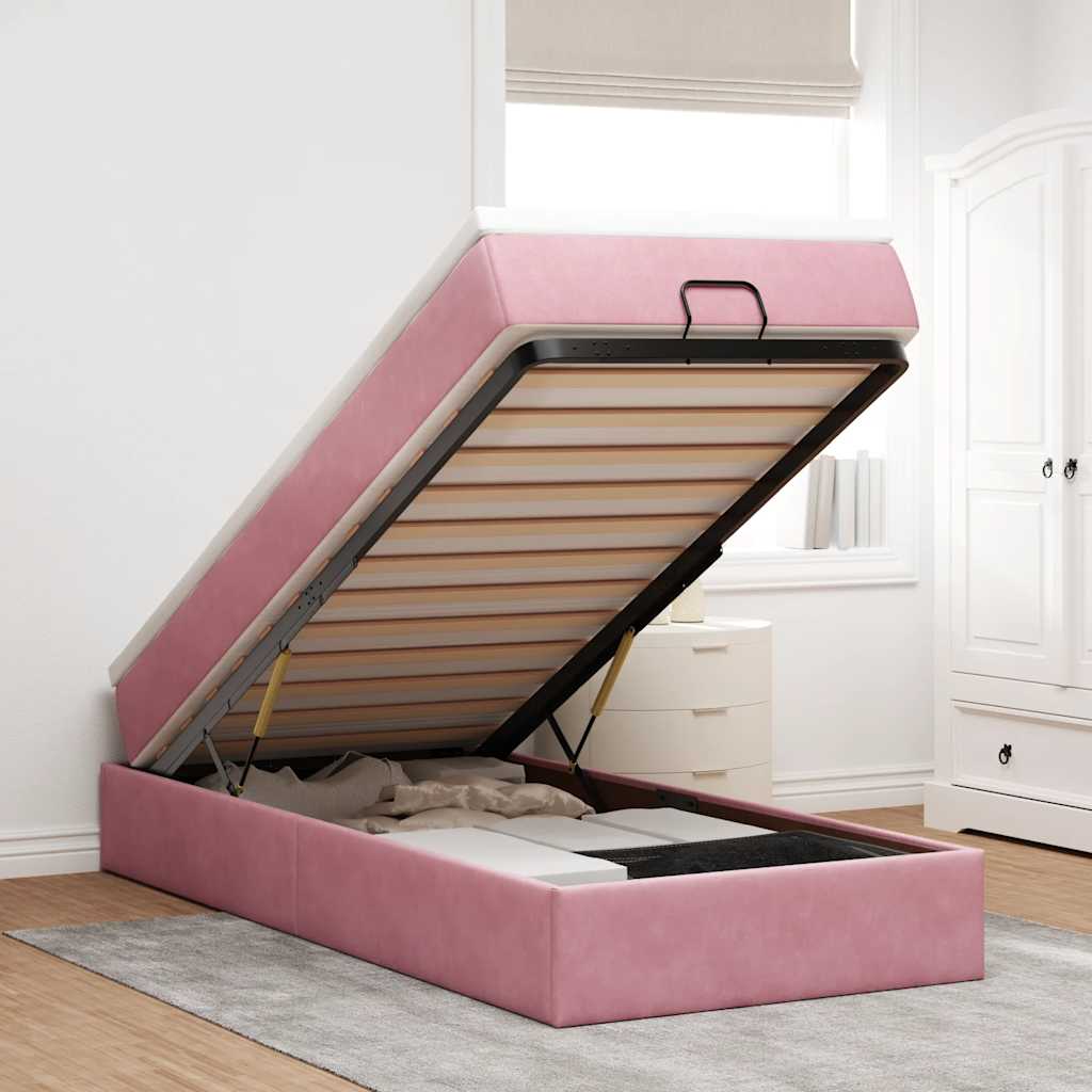 Ottoman bed met matras 90x190cm fluweel roze
