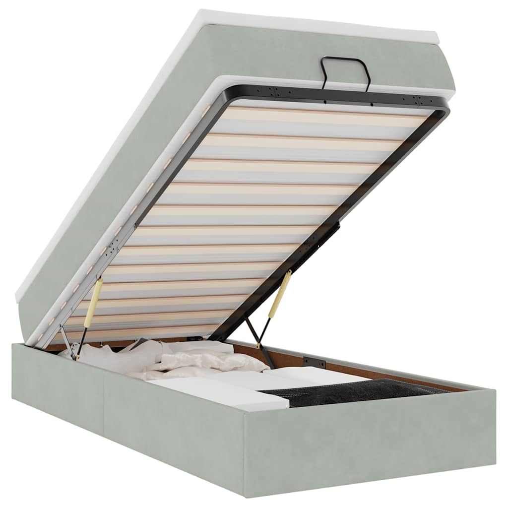 Ottoman bed met matras 90x200cm fluweel lichtgrijs is nu te koop bij PeponiXL, paradijselijk wonen!