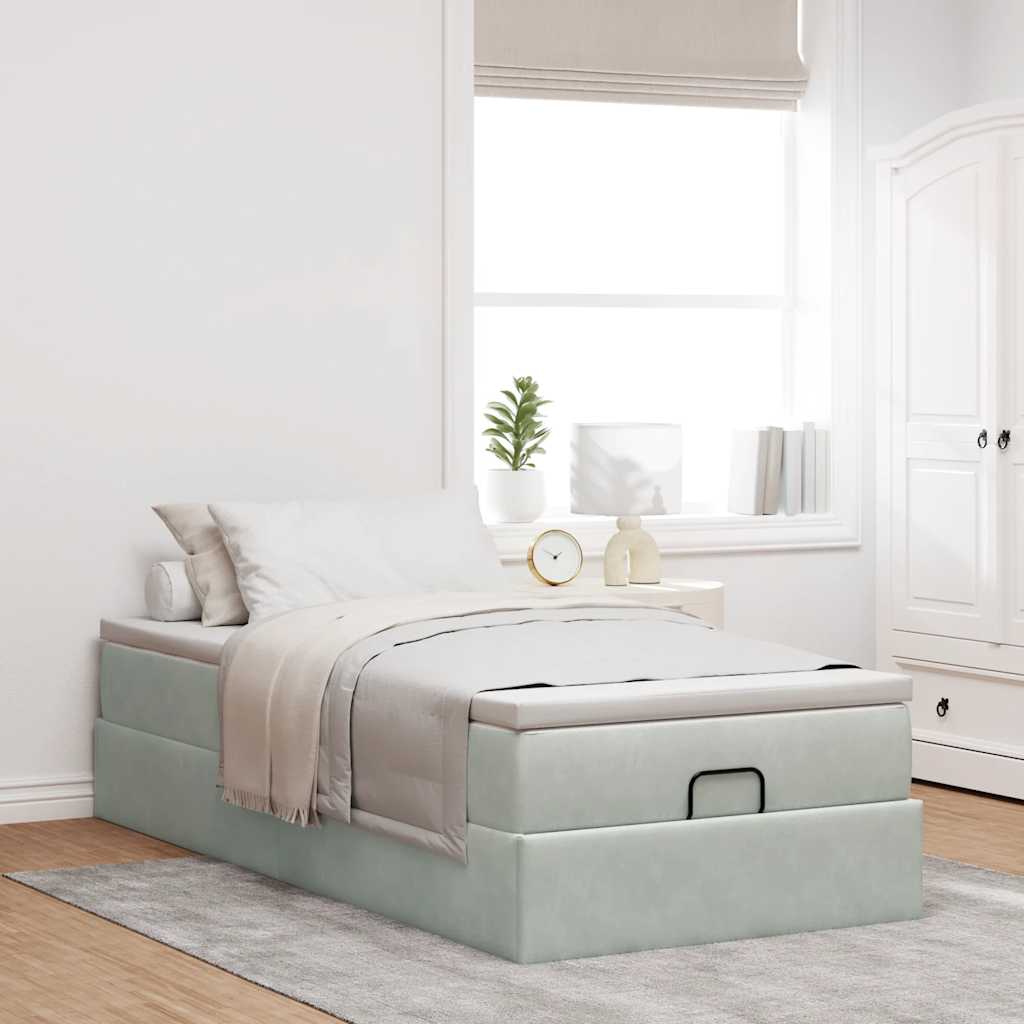 Ottoman bed met matras 90x200cm fluweel lichtgrijs is nu te koop bij PeponiXL, paradijselijk wonen!
