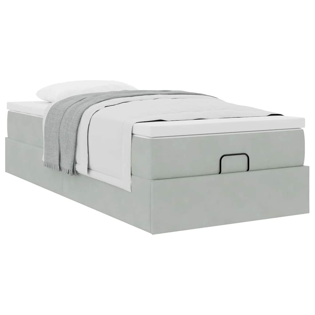 Ottoman bed met matras 90x200cm fluweel lichtgrijs is nu te koop bij PeponiXL, paradijselijk wonen!