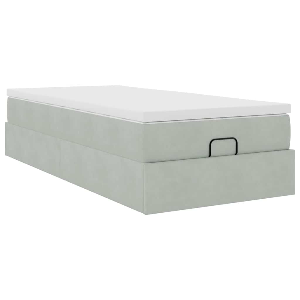 Ottoman bed met matras 90x200cm fluweel lichtgrijs is nu te koop bij PeponiXL, paradijselijk wonen!