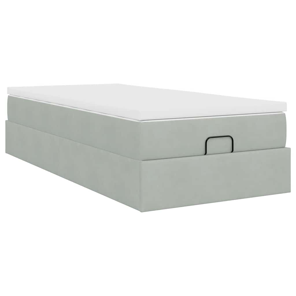 Ottoman bed met matras 90x200cm fluweel lichtgrijs is nu te koop bij PeponiXL, paradijselijk wonen!