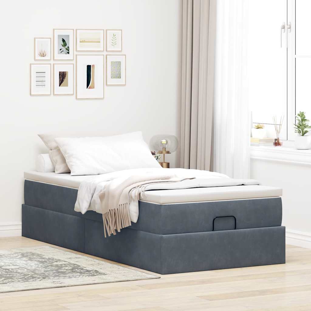 Ottoman bed met matras 90x200cm fluweel donkergrijs is nu te koop bij PeponiXL, paradijselijk wonen!