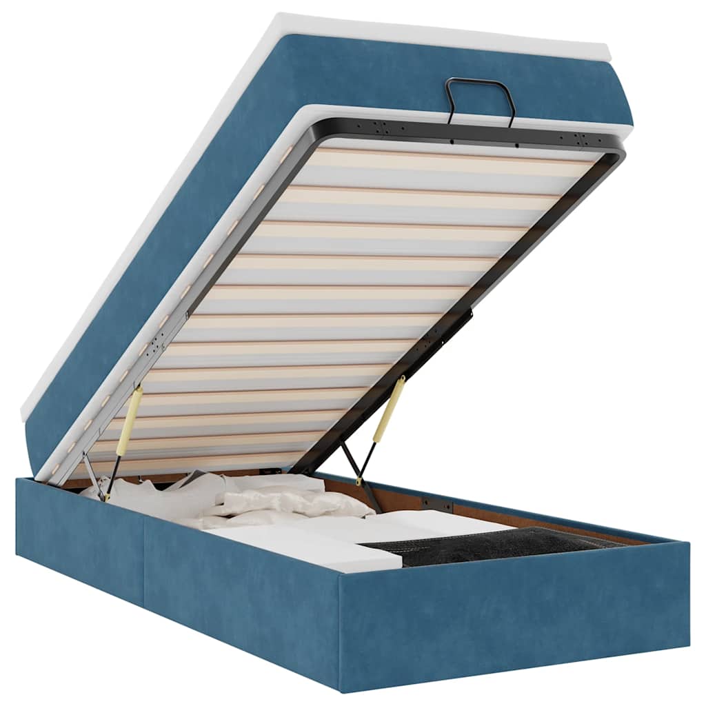Ottoman bed met matras 90x200cm fluweel donkerblauw is nu te koop bij PeponiXL, paradijselijk wonen!
