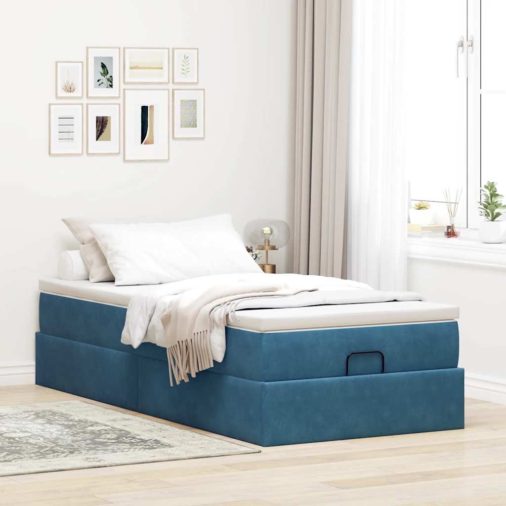 Ottoman bed met matras 90x200cm fluweel donkerblauw is nu te koop bij PeponiXL, paradijselijk wonen!