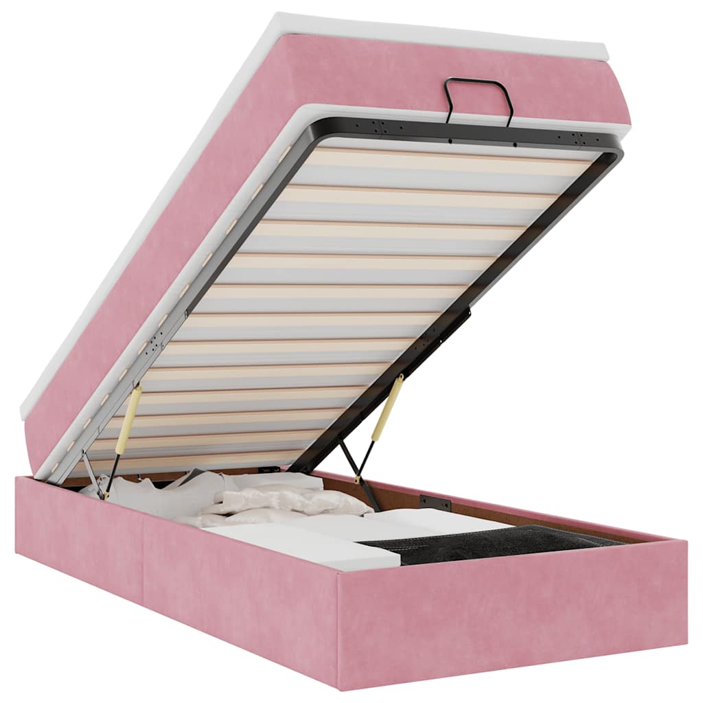 Ottoman bed met matras 90x200cm fluweel roze is nu te koop bij PeponiXL, paradijselijk wonen!