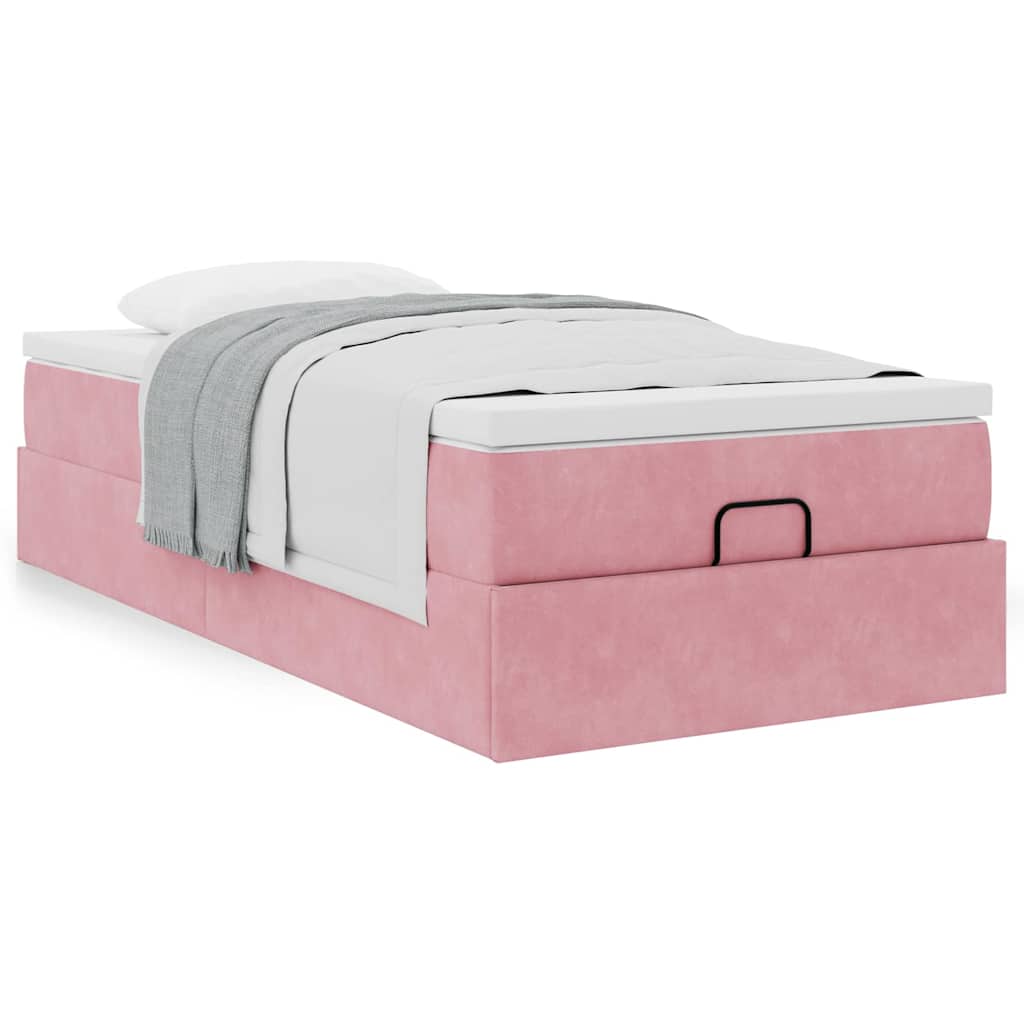 Ottoman bed met matras 90x200cm fluweel roze is nu te koop bij PeponiXL, paradijselijk wonen!
