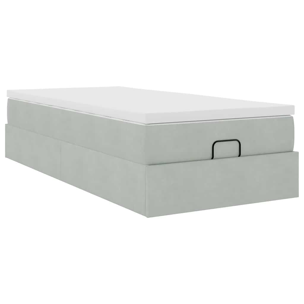 Ottoman bed met matras 100x200 cm fluweel lichtgrijs is nu te koop bij PeponiXL, paradijselijk wonen!