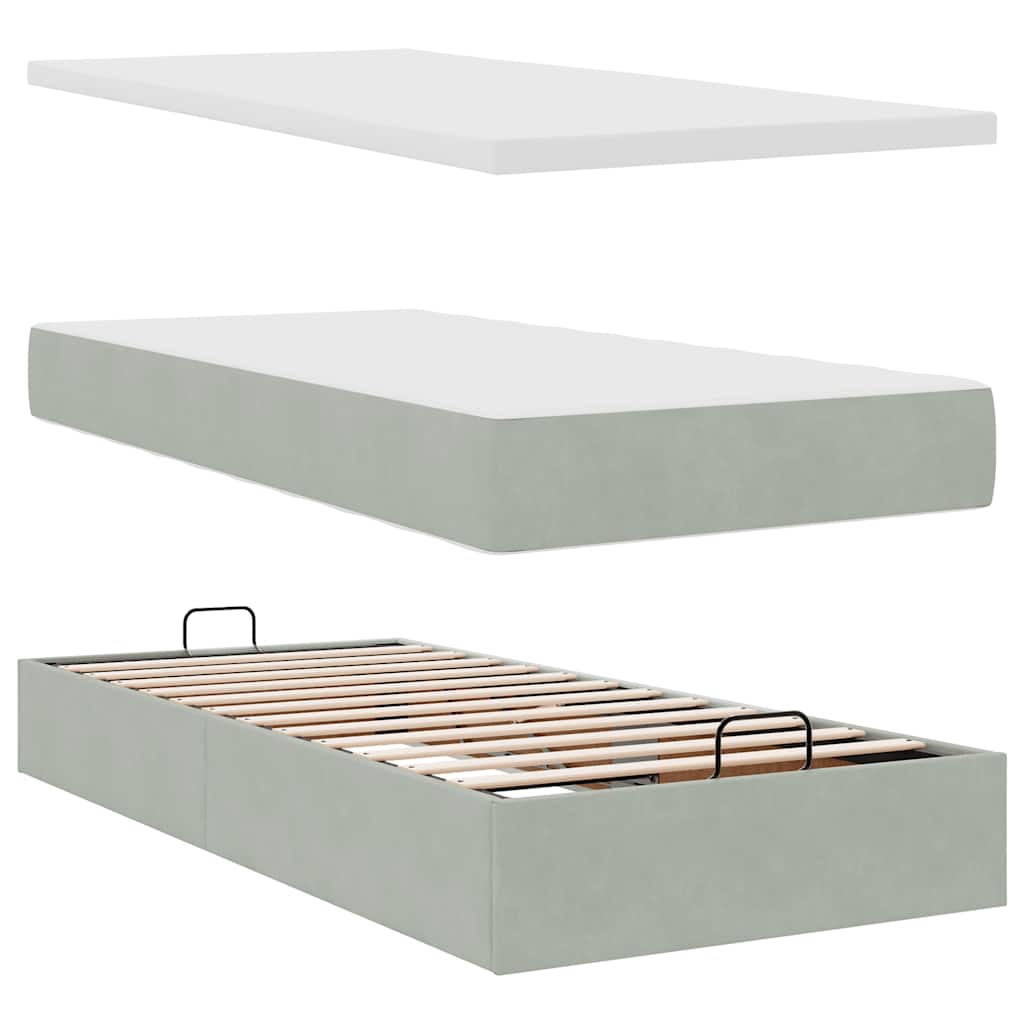 Ottoman bed met matras 100x200 cm fluweel lichtgrijs is nu te koop bij PeponiXL, paradijselijk wonen!