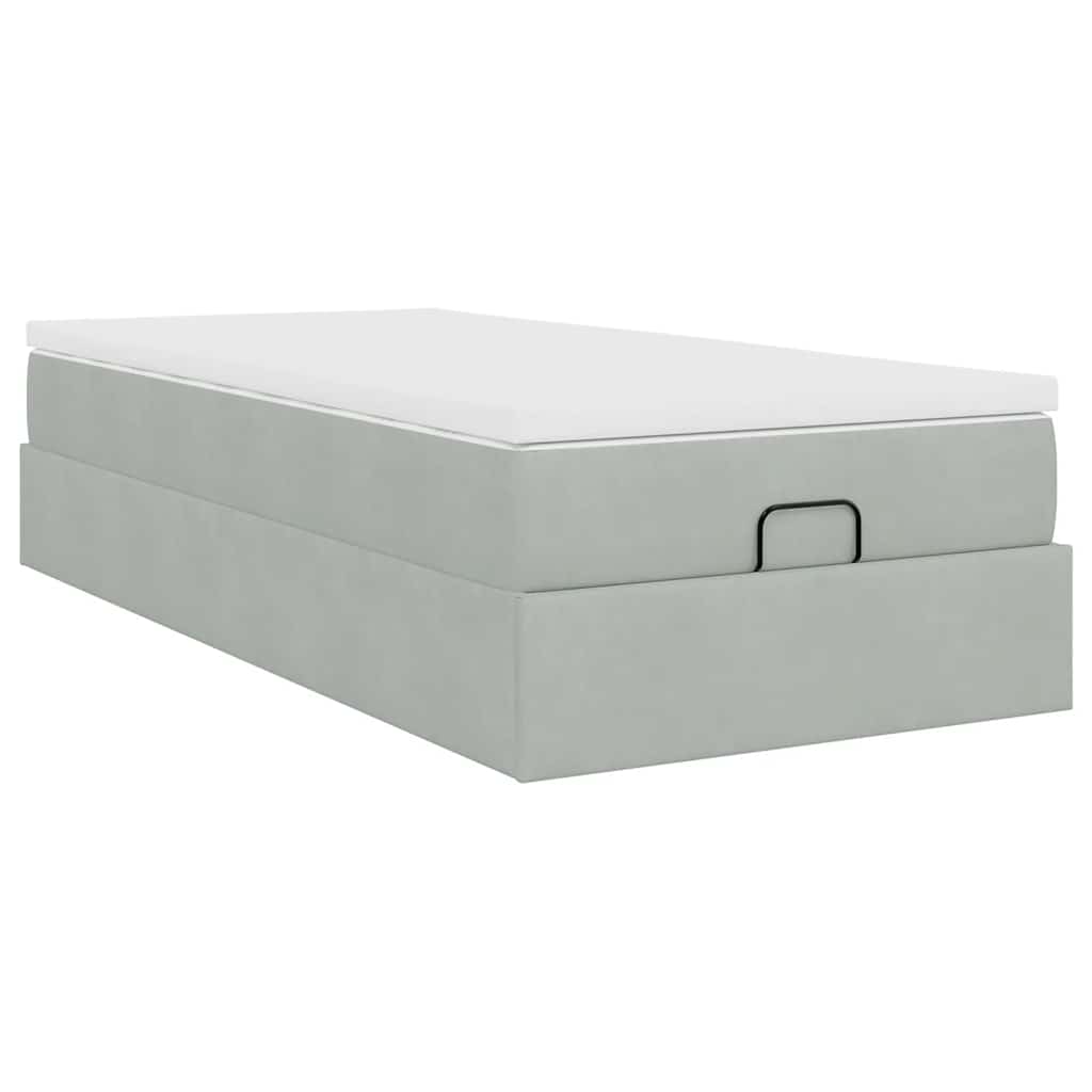 Ottoman bed met matras 100x200 cm fluweel lichtgrijs is nu te koop bij PeponiXL, paradijselijk wonen!