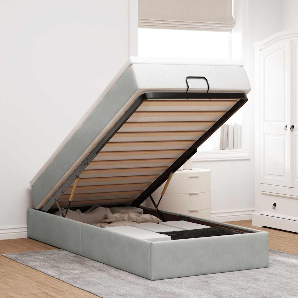 Ottoman bed met matras 100x200 cm fluweel lichtgrijs is nu te koop bij PeponiXL, paradijselijk wonen!