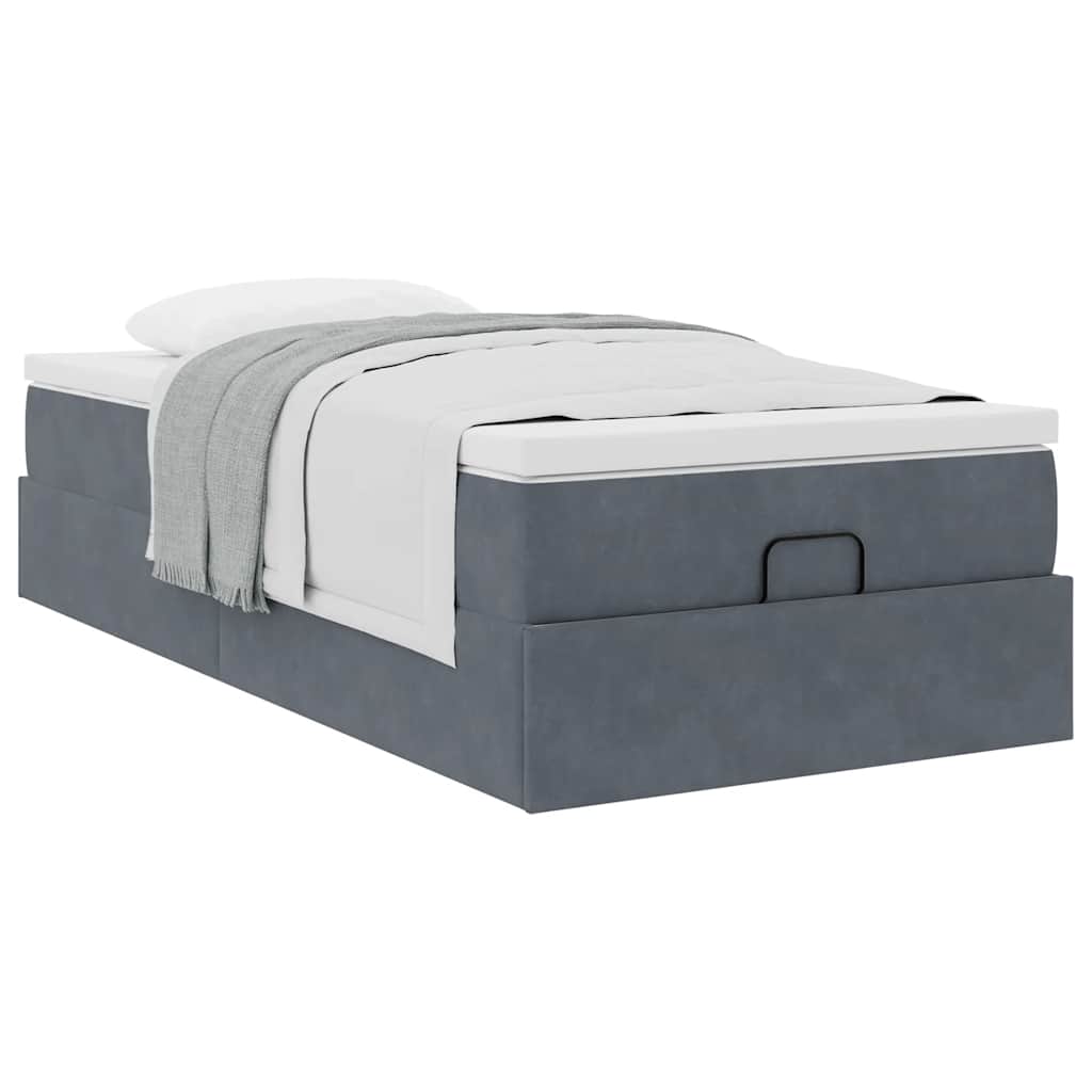Ottoman bed met matras 100x200 cm fluweel donkergrijs is nu te koop bij PeponiXL, paradijselijk wonen!
