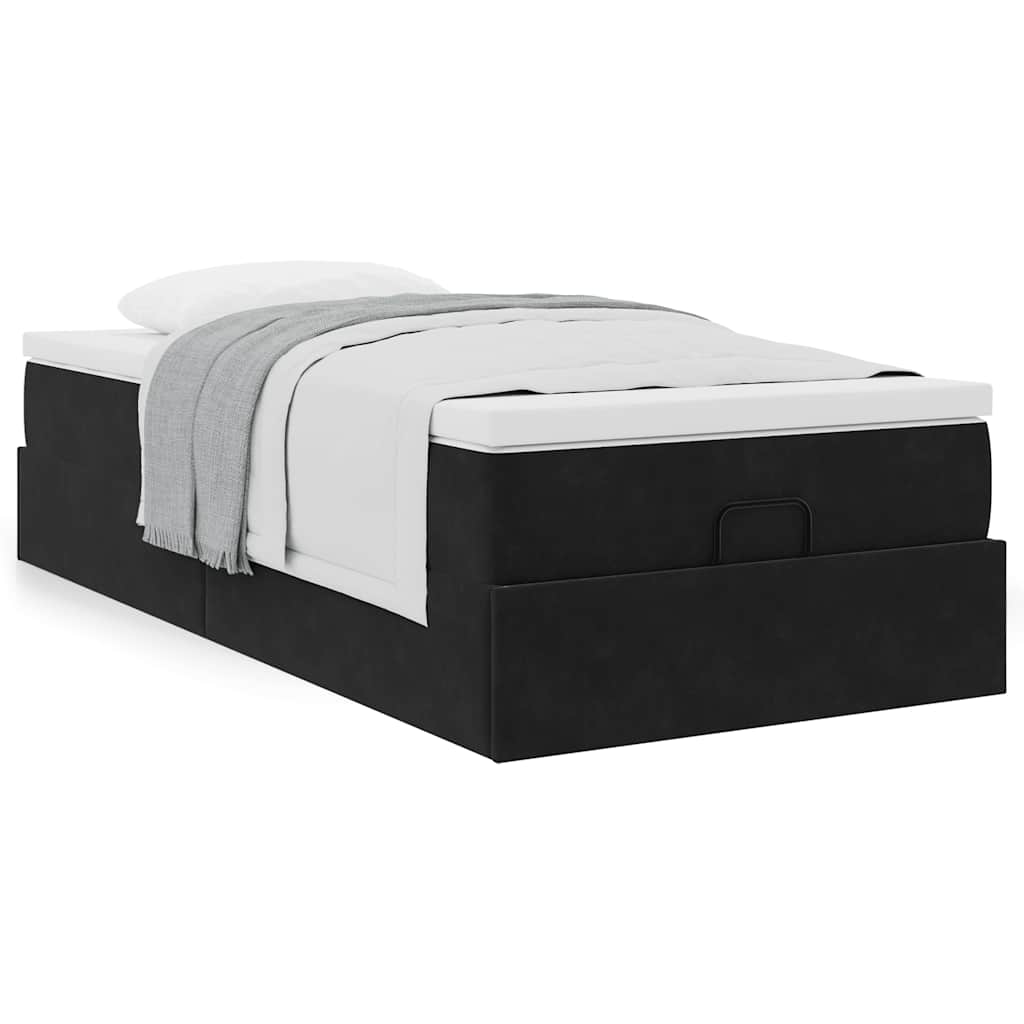 Ottoman bed met matras 100x200 cm fluweel zwart is nu te koop bij PeponiXL, paradijselijk wonen!