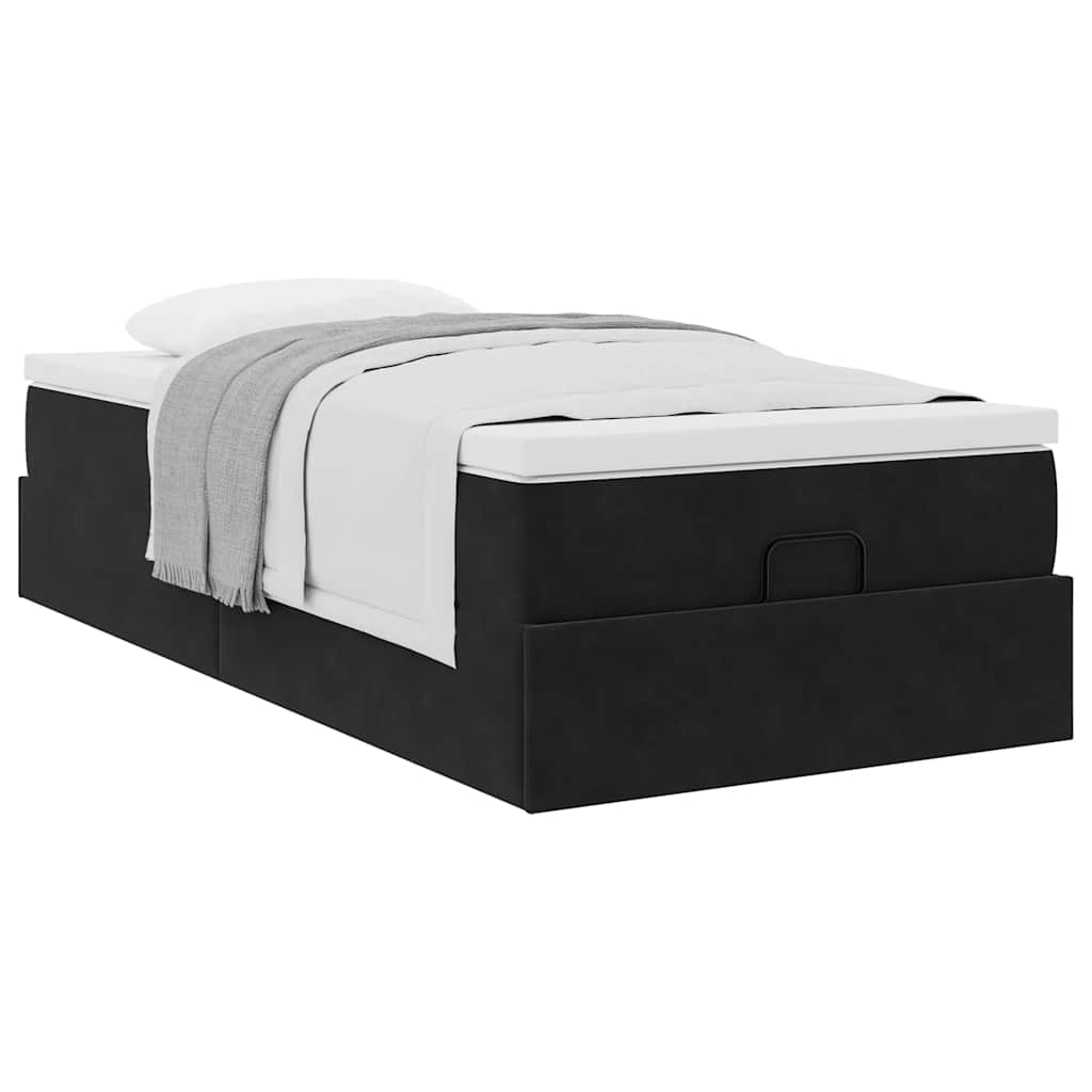 Ottoman bed met matras 100x200 cm fluweel zwart is nu te koop bij PeponiXL, paradijselijk wonen!