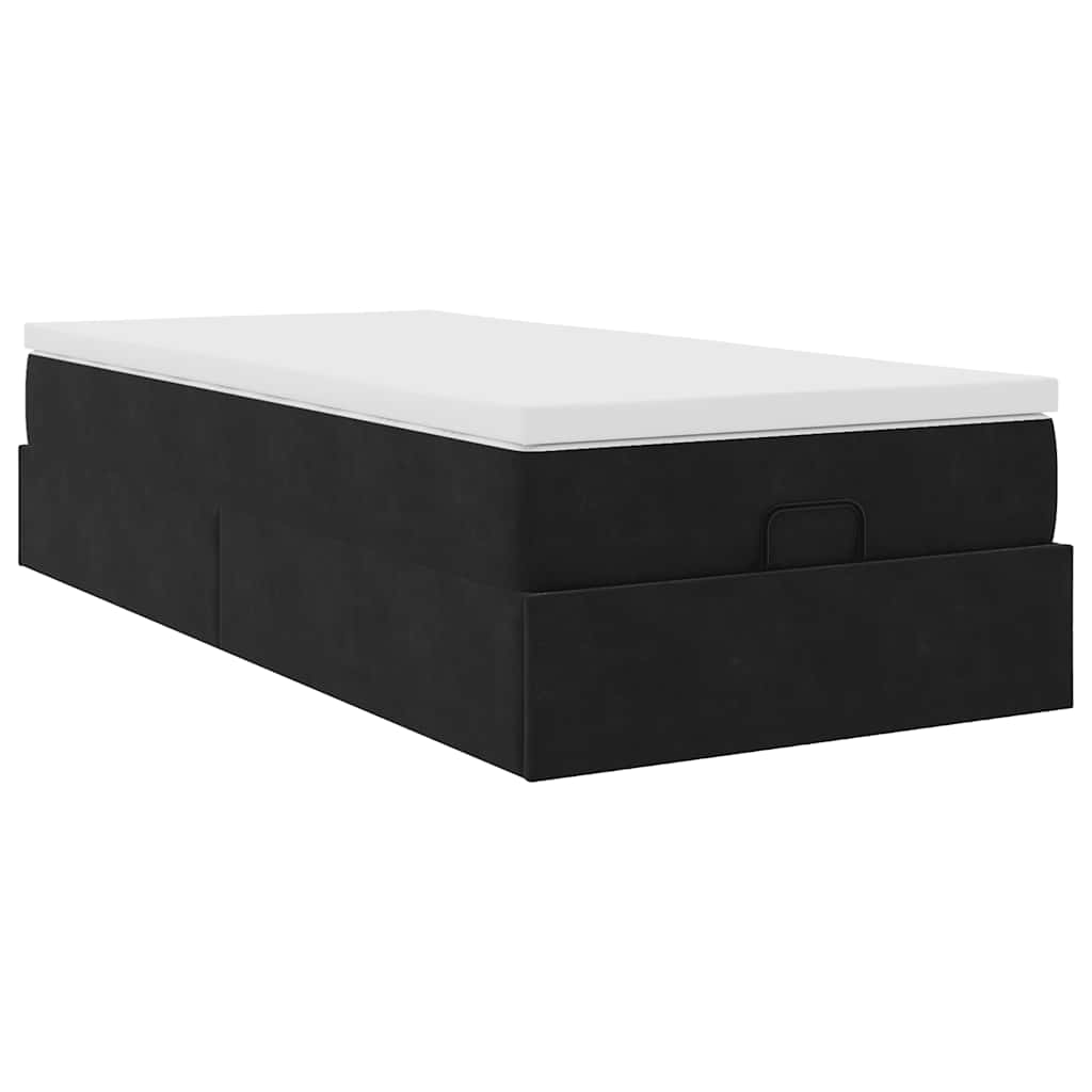 Ottoman bed met matras 100x200 cm fluweel zwart is nu te koop bij PeponiXL, paradijselijk wonen!